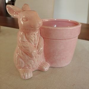 pink glazed bunny planter